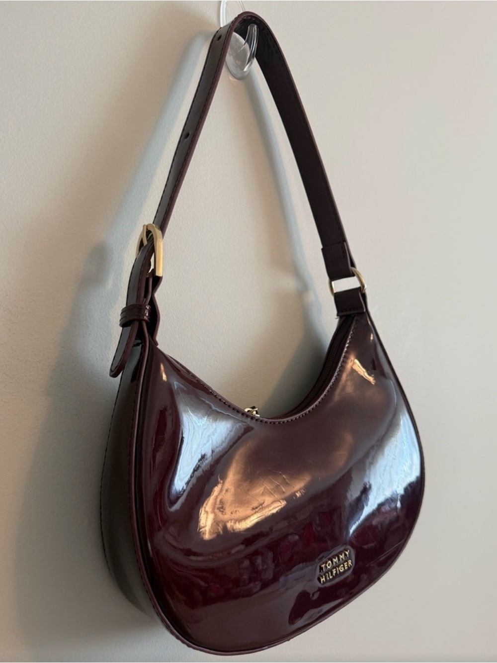 Tommy Hilfiger | Vintage Patent Leather Shoulder Bag in Deep Burgundy
